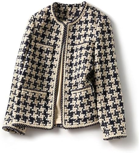 FM2018XSL Frauen Tweed Jacken, Offene Front Plaid Tweed Anzug Jacke, Elegante Corporate Work Jacke Frühling Herbst Winter von FM2018XSL