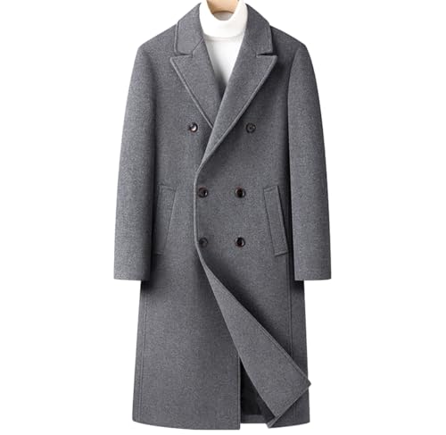 FM2018XSL Herren Trenchcoat Zweireihig Lang Wollmantel Mit Daunenfutter Warmer Wintermantel Slim Fit Business Überzieher Peacoat (DE/NL/SE/PL, Alphanumerisch, L, Regular, Regular, Grau) von FM2018XSL