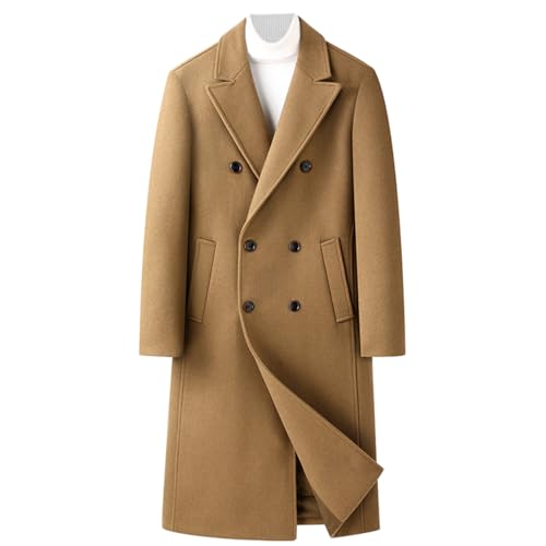 FM2018XSL Herren Trenchcoat Zweireihig Lang Wollmantel Mit Daunenfutter Warmer Wintermantel Slim Fit Business Überzieher Peacoat (DE/NL/SE/PL, Alphanumerisch, XXL, Regular, Regular, Hellbraun) von FM2018XSL