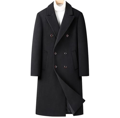 FM2018XSL Herren Trenchcoat Zweireihig Lang Wollmantel Mit Daunenfutter Warmer Wintermantel Slim Fit Business Überzieher Peacoat (DE/NL/SE/PL, Alphanumerisch, XXL, Regular, Regular, Schwarz) von FM2018XSL