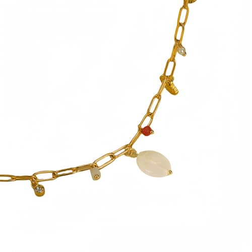 FMIYJUN Schmuck-Halsketten mit Steinperlen und Perlen, 40 cm Länge/5 cm Verlängerung für den täglichen Gebrauch und Partys FMIYJUN Schmuck-Halsketten mit Steinperlen und Perlen, 40 cm Länge/5 cm Verlängerung für den täglichen Gebrauch und Partys von FMIYJUN