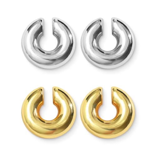 FMYODWU 2 Paar Sterling Silber Ohrringe Goldklammer Doppel Creolen Kleine Damen, Hypoallergen 14k Echt Vergoldete Knorpel Piercing Ohrringe Schlafen Kreolen Kleine Huggie Creolen von FMYODWU