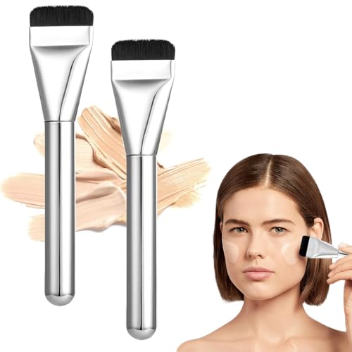 FMYODWU 2 Pcs Ultra Slim Foundation Pinsel, Frauen Foundation Puderpinsel, flache Konturpinsel, Puder & Flüssigkeit Blending Pinsel, Geschenk für Frauen mit Staubschutzhülle von FMYODWU