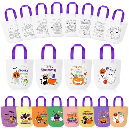 Halloween-Geschenktüten zum Ausmalen für Kinder – 24 Stück, Happy Halloween, Großpackung zum Ausmalen von Geschenktüten mit Griff, Süßes oder Saures, wiederverwendbar, Vliesstoff, zum Basteln, Malen Halloween-Geschenktüten zum Ausmalen für Kinder – 24 Stück, Happy Halloween, Großpackung zum Ausmalen von Geschenktüten mit Griff, Süßes oder Saures, wiederverwendbar, Vliesstoff, zum Basteln, Malen von FMuimshouwo