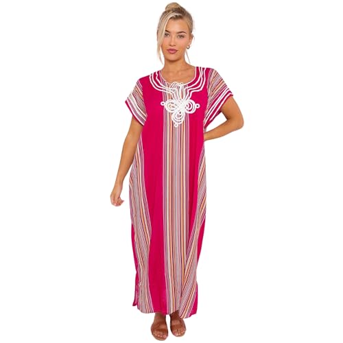 FNA FASHIONS Damen Marokkanisches Kaftan Kleid | Lange Bestickte Boho Strand Cover Up Leichte Badeanzug Cover Up Boho Beachwear Kaftan Leicht Sommer Maxikleid, rose, One size von FNA FASHIONS