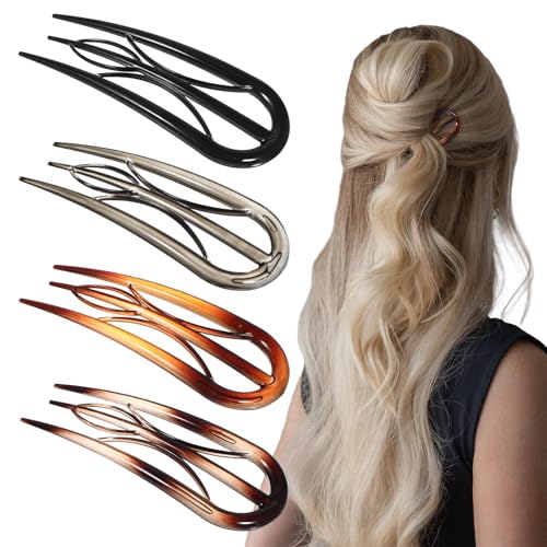 FNANJWQ 4 französische Haarnadeln U-förmige Haarnadeln Damen Flache Haarnadeln Große Styling-Clips Innenzähne Französische Clips Geeignet für Damen Dicke Dünne Haarknoten Twist Zubehör von FNANJWQ