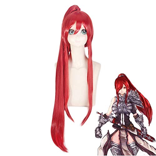 Anime Fairy Tail Erza Scharlachrot Rot Langer Pferdeschwanz Gerade Perücke Cosplay Kostüm Frauen Hitzebeständige Kunsthaarperücken PL-701 von FNBK