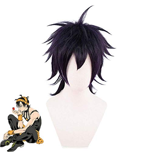 Anime Jojos bizarres Abenteuer Golden Wind Cosplay Perücke Ghirga Narancia Kurz Lila Kurzes Haar GIOGIO Kostüm Perücken für Party 539 von FNBK