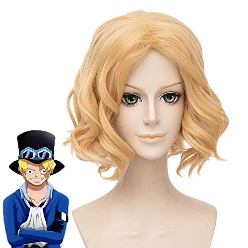 Anime One Piece Sabo Cosplay Perücke 30cm Golden Curly Hitzebeständigkeit Faser Synthetische Pelucas Kostüm Perücken ALS von FNBK