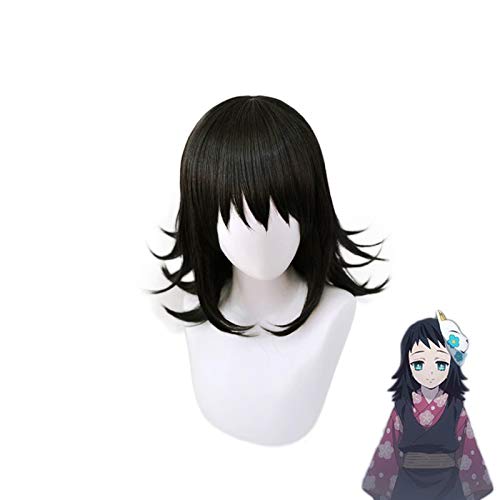 Dämonentöter Kimetsu no Yaiba Makomo Schwarze Perücke Cosplay Kostüm Frauen Hitzebeständiges Kunsthaar Halloween Party Perücken MZ-1439 von FNBK