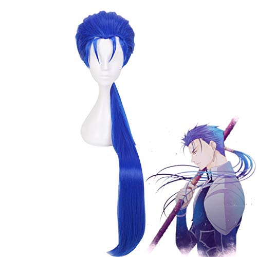FGO Schicksal Grand Order Caster Cu Chulainn Cosplay Perücken Blau Langes glattes Kunsthaar Halloween Kostüm Party Spiel Perücken Für Männer MZ-517 von FNBK