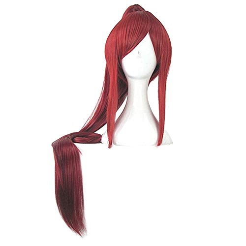 Fairy Tail Erza Scarlet Rot Langer Pferdeschwanz Gerade Perücke Cosplay Kostüm Frauen Hitzebeständig Synthetisches Haar Party Rollenspiel Perücken ZY-900 von FNBK