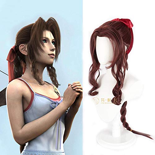 Final Fantasy VII Aerith Gainsborough Cosplay Perücken Lange Lockige Cosplay Perücke Hitzebeständiges Kunsthaar Peruca FEN-965 von FNBK