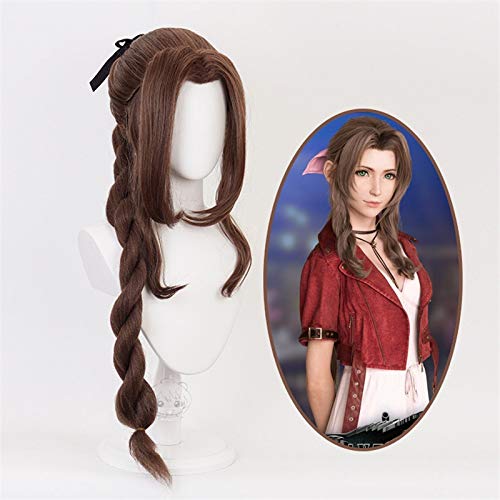 Final Fantasy Vii Aerith Gainsborough Cosplay Perücken Langes lockiges Rollenspiel Perücke Hitzebeständiges Kunsthaar Peruca + Perückenkappe HG-134 von FNBK