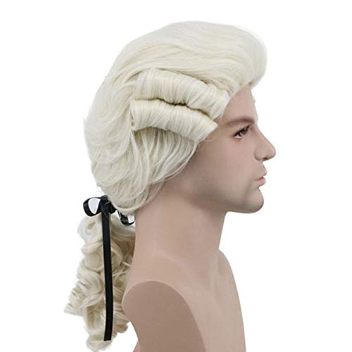 Grau Weiß Schwarz Anwalt Richter Barock Lockig Männlich Kostüm Perücken Deluxe Historisch Lang Synthetisch Cosplay Perücke Für Halloween 827 von FNBK