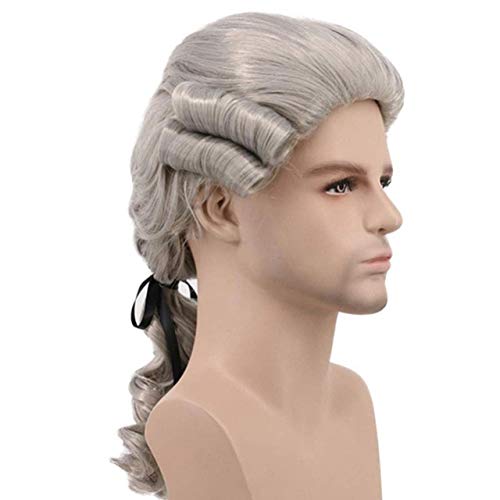 Grau Weiß Schwarz Anwalt Richter Barock Lockig Männlich Kostüm Perücken Deluxe Historisch Lang Synthetisch Cosplay Perücke Für Halloween 828 von FNBK