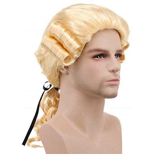 Grau Weiß Schwarz Anwalt Richter Barock Lockig Männlich Kostüm Perücken Deluxe Historisch Lang Synthetisch Cosplay Perücke Für Halloween 830 von FNBK