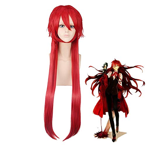 Kuroshitsuji Schwarz Butler Grell Sutcliff Rot Lang Gerade Hitzebeständig Haar Cosplay Kostüm Perücke PL-028 von FNBK