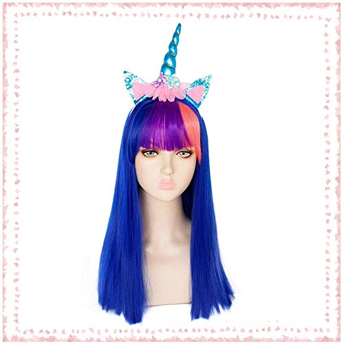 Meine kleine Pony Einhorn Twilight Sparkle lange gerade Royal Blue synthetische Cosplay Perücke mit Regenbogen Pony (nur Perücke) KUYB4509 von FNBK