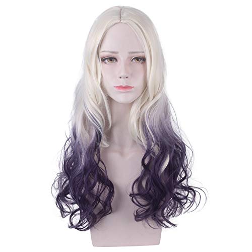 Nachkommen 2 Mal Cosplay Perücke Langwellig Blond Lila Ombre Synthetisches Haar Mittelscheitel Kostüm Perücke PL-109 von FNBK