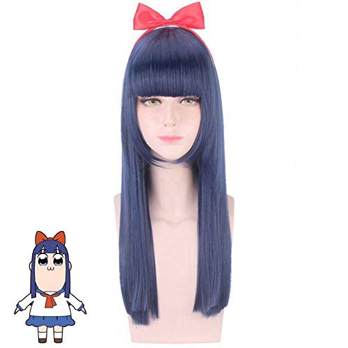 POP TEAM EPIC PIPI Cosplay Perücke Synthetisches Haar Halloween Kostüm Lange Gerade Blaue Perücken Für Party + Kostenlose Perücke Cap Perücke Und Bogen von FNBK