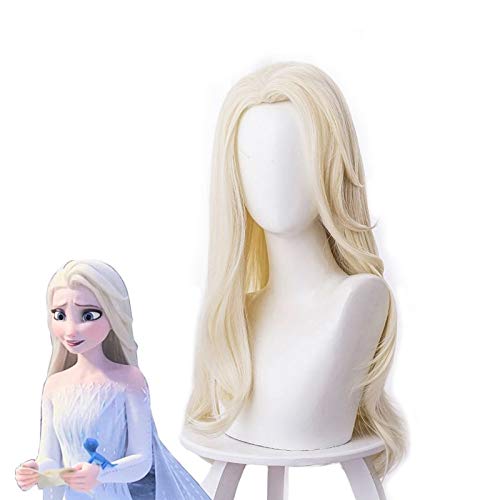 Prinzessin Elsa Eis Schnee Königin Langwellig Blond Lose Welle Cosplay Halloween Karneval Synthetisches Haar + Kostenlose Perückenkappe ZL-001 von FNBK