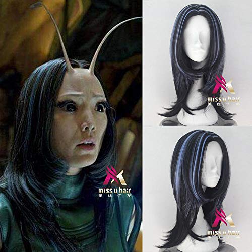 Rächer Wächter der Galaxis Lorelei Mantis Cosplay Perücken Frauen Schwarz Blau Mix Kostüm Synthetische Rollenspiel Perücke C399 von FNBK