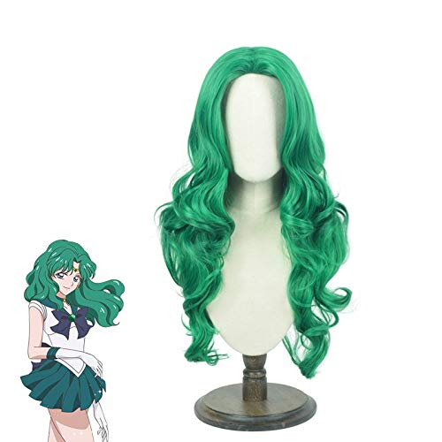 Sailor Moon Kaiou Michiru Perücken Sailor Neptune Long Green Curly Hitzebeständige synthetische Haare Cosplay Kostüm Perücke + Perücke Cap KUWS2414 von FNBK