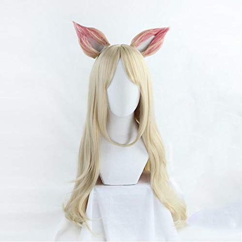 Spielcharakter K/DA Ahri Lange Perücke Mit Ohr Cosplay Kostüm KDA Hitzebeständiges Kunsthaar Frauen Party Cosplay Perücken MZ1334 Perücke Und Ohr von FNBK