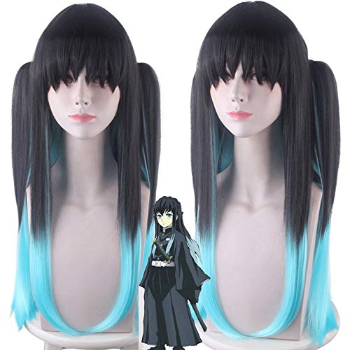 Tokitou Muichirou Perücke Anime Cosplay Perücke Dämonentöter: Kimetsu No Yaiba Schwarz Gradient Blau Langes Haar PL-608 von FNBK