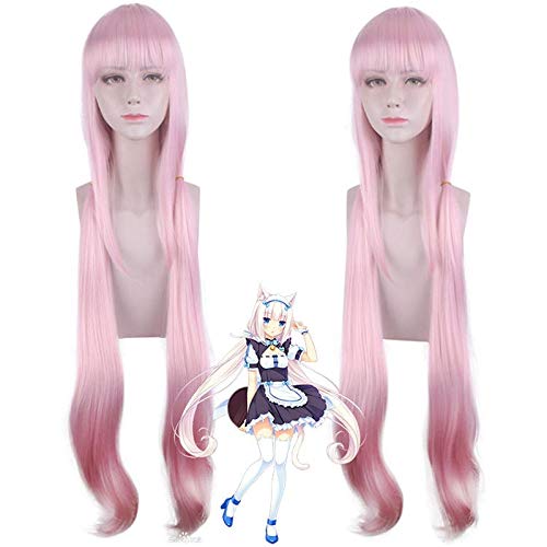 Vanille Perücke NEKOPARA Cosplay Perücke Frauen Pink 100cm Hitzebeständiges Kunsthaar Vanille PL-737 von FNBK