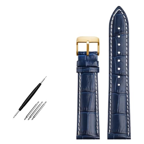 FNDWJ 19 mm 20 mm 21 mm 22 mm Echtleder-Uhrenarmband, für L29094920-Uhren-Upgrade. Ersetzen Sie das Band der obersten Schicht aus Rindsleder(Blue pin gold,21mm) von FNDWJ