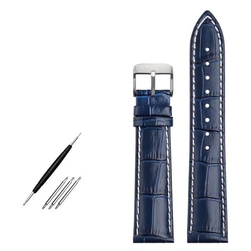 FNDWJ 19 mm 20 mm 21 mm 22 mm Echtleder-Uhrenarmband, für L29094920-Uhren-Upgrade. Ersetzen Sie das Band der obersten Schicht aus Rindsleder(Blue pin silver,22mm) von FNDWJ