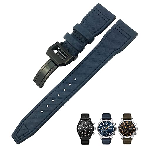 FNDWJ 20 mm, 21 mm, 22 mm, Nylonfaser-Lederarmband, passend für IWC IW377729 IW389001 Big Pilot Watch Grün Blau Schwarz Uhrenarmband, 21 mm, Achat von FNDWJ