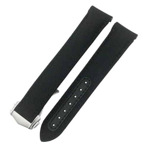 FNDWJ 20 mm 21 mm Faltschließe hochdichtes Nylongewebe-Uhrenarmband für Omega AQUA TERRA 150 Seamaster 007 Moonwatch 19 mm blaues Armband(Black black,19mm) von FNDWJ