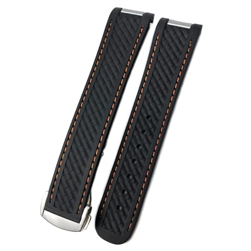 FNDWJ 20-mm-Uhrenarmband für Omega Seamaster AQUA TERRA AT150 Ultraleichtes 8900-Silikonkautschuk-Uhrenarmband mit Faltschließe(Black orange Round,20mm) von FNDWJ
