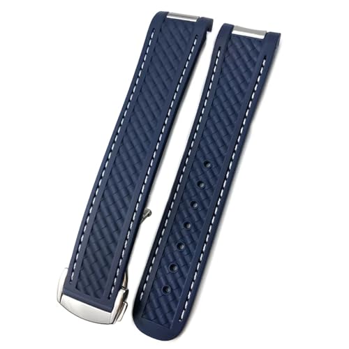 FNDWJ 20-mm-Uhrenarmband für Omega Seamaster AQUA TERRA AT150 Ultraleichtes 8900-Silikonkautschuk-Uhrenarmband mit Faltschließe(Blue white Round,20mm) von FNDWJ