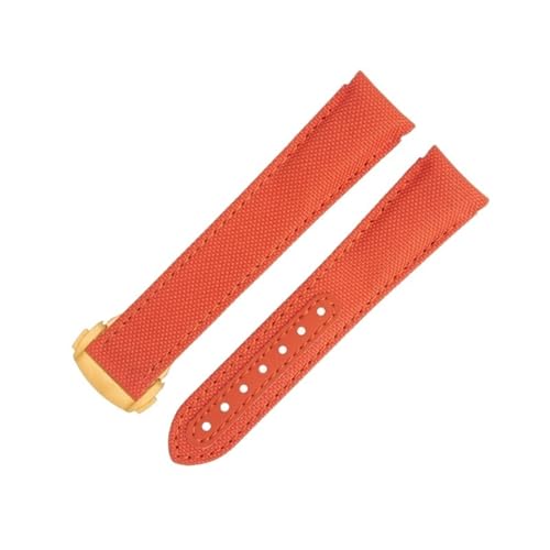 FNDWJ 20 mm neue orangefarbene High-Density-Nylon-Rindsleder-Uhrenarmbänder für Omega-Armband für AT150 Seamaster 300 Planet Ocean De Ville Speedmaster Uhrenarmband mit gebogenem Ende(Orange 4) von FNDWJ