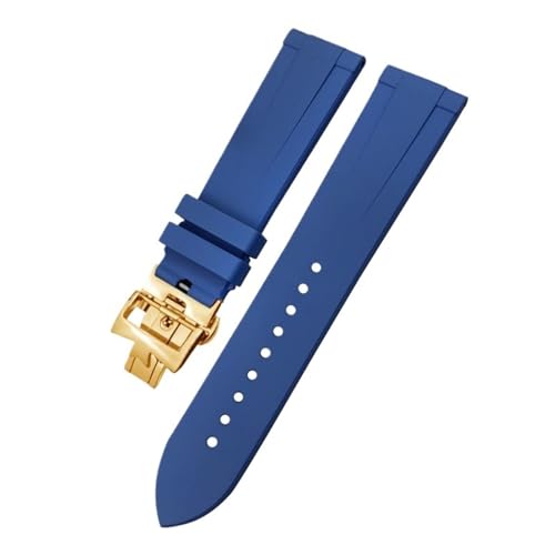 FNDWJ 20mm 21mm 22mm Fluorkautschuk-Armband passend für Vacheron Constantin Rot Blau Schwarz Wasserdichtes weiches Uhrenarmband(Blue Gold,21mm) von FNDWJ