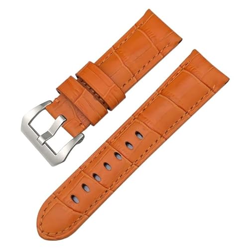 FNDWJ 24 mm Rindsleder-Echtleder-Uhrenarmband für Panerai LUMINOR 1950 PAM013012, bunte Uhrenarmbänder mit Krokodilstruktur(Orange silver) von FNDWJ