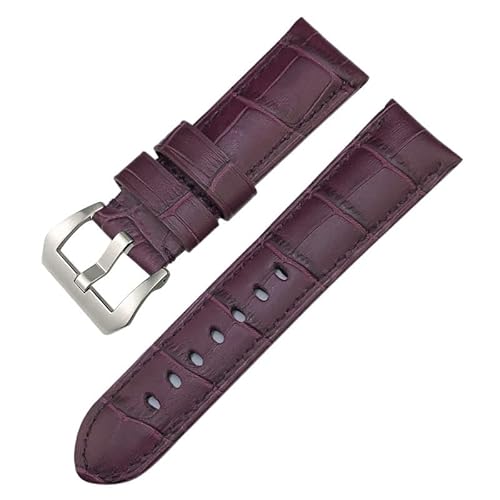 FNDWJ 24 mm Rindsleder-Echtleder-Uhrenarmband für Panerai LUMINOR 1950 PAM013012, bunte Uhrenarmbänder mit Krokodilstruktur(Purple silver) von FNDWJ