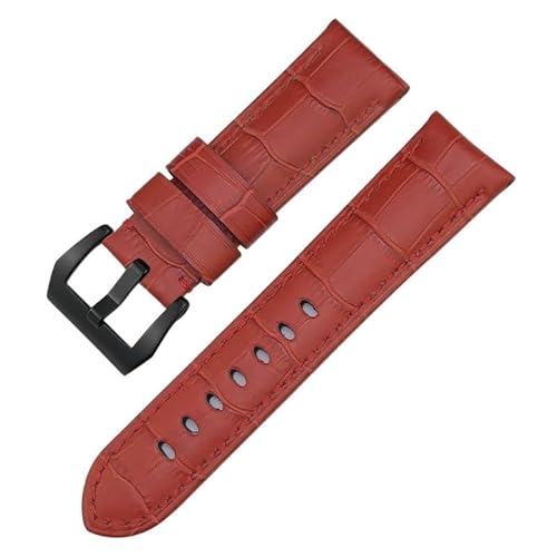 FNDWJ 24 mm Rindsleder-Echtleder-Uhrenarmband für Panerai LUMINOR 1950 PAM013012, bunte Uhrenarmbänder mit Krokodilstruktur(Red black) von FNDWJ