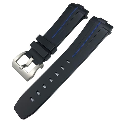 FNDWJ 24 mm schwarzes grünes Natur-Armband aus weichem Silikonkautschuk, passend für Panerai PAM00111/441, wasserdichtes Armband mit Schmetterlingsschnalle(Black Blue 1,Silver Buckle-24mm) von FNDWJ
