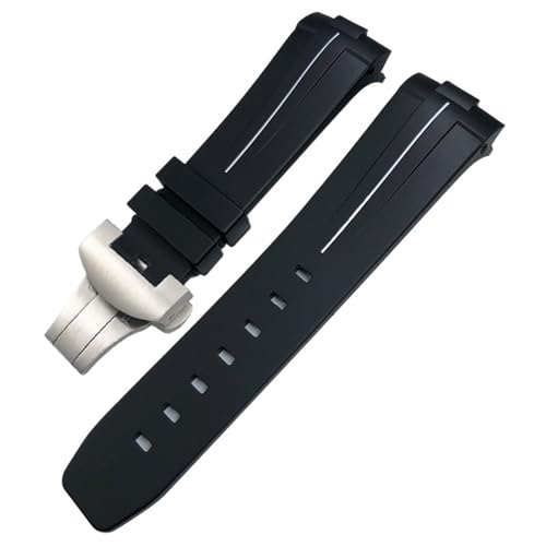 FNDWJ 24 mm schwarzes grünes Natur-Armband aus weichem Silikonkautschuk, passend für Panerai PAM00111/441, wasserdichtes Armband mit Schmetterlingsschnalle(Black White,Black Buckle-24mm) von FNDWJ