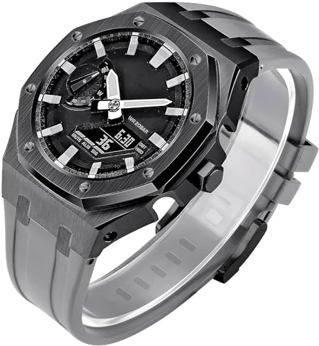 FNDWJ 5. Generation Metall-Uhrengehäuse + Gummiband, Mod-Kit, für GM2100 GA2100/GA2110, Edelstahl-Lünettenband-Modfikation, Ersatz-Zubehör-Set für Herrenuhren, GM2100, Achat von FNDWJ