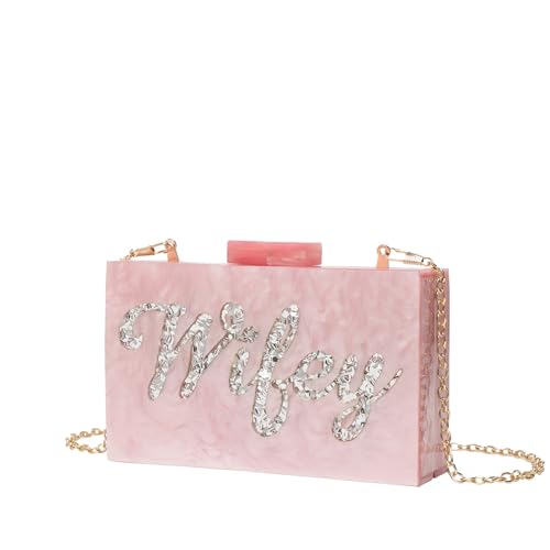 FNDWJ Clutch mit Acrylkette, modisch, One-Shoulder-Umhängetasche, Handytasche, rose, Einheitsgröße von FNDWJ