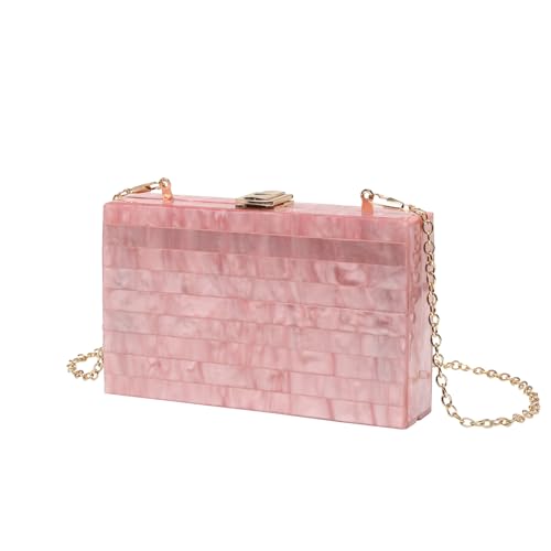 FNDWJ Damen Fashion Striped Perlglanz Acryl Clutch Crossbody Bag Handytasche, rose, 18x5x11cm von FNDWJ