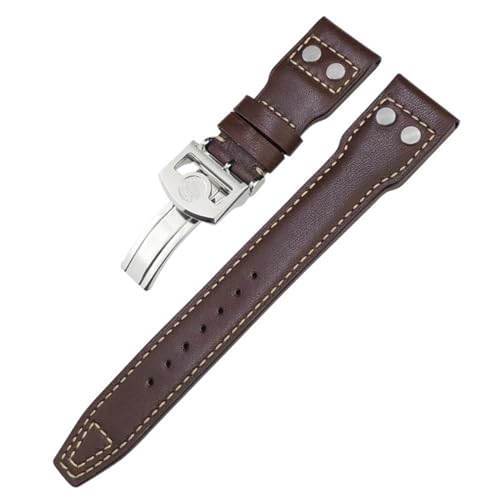 FNDWJ Dickes echtes Leder Kalbsleder Armband 20mm 21mm 22mm für IWC Big PILOT Spitfire IW5009 IW3777 Nieten Rindsleder Uhrenarmband Werkzeug(Brown white plain1,22mm) von FNDWJ