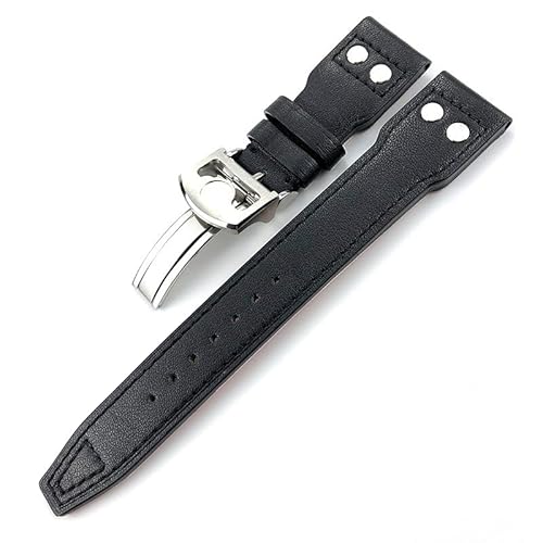 FNDWJ Echtes Leder Kalbsleder Armband 21mm 22mm Geeignet für IWC Big PILOT IW5009 IW5103 Drahtnagel Uhrenarmband(Black blcak round,20mm) von FNDWJ