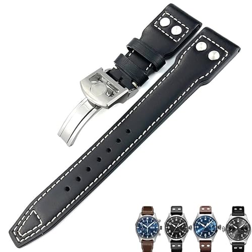 FNDWJ Echtes Leder Kalbsleder Armband 21mm 22mm Geeignet für IWC Big PILOT IW5009 IW5103 Drahtnagel Uhrenarmband(Black white round,21mm) von FNDWJ
